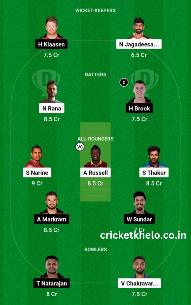 KKR vs SRH Dream11 Winning team prediction today grand league