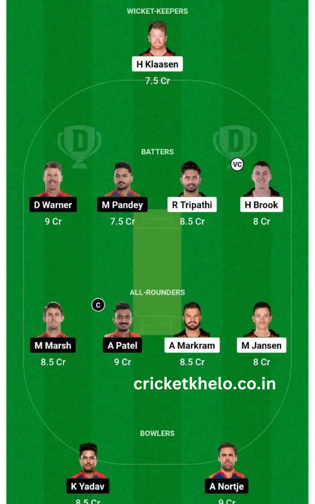 SRH vs DC Dream11 Winning Team Prediction Today Grand League