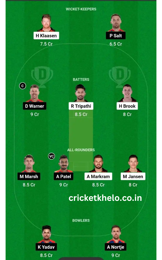 SRH vs DC Dream11 Winning Team Prediction Today Head To Head League