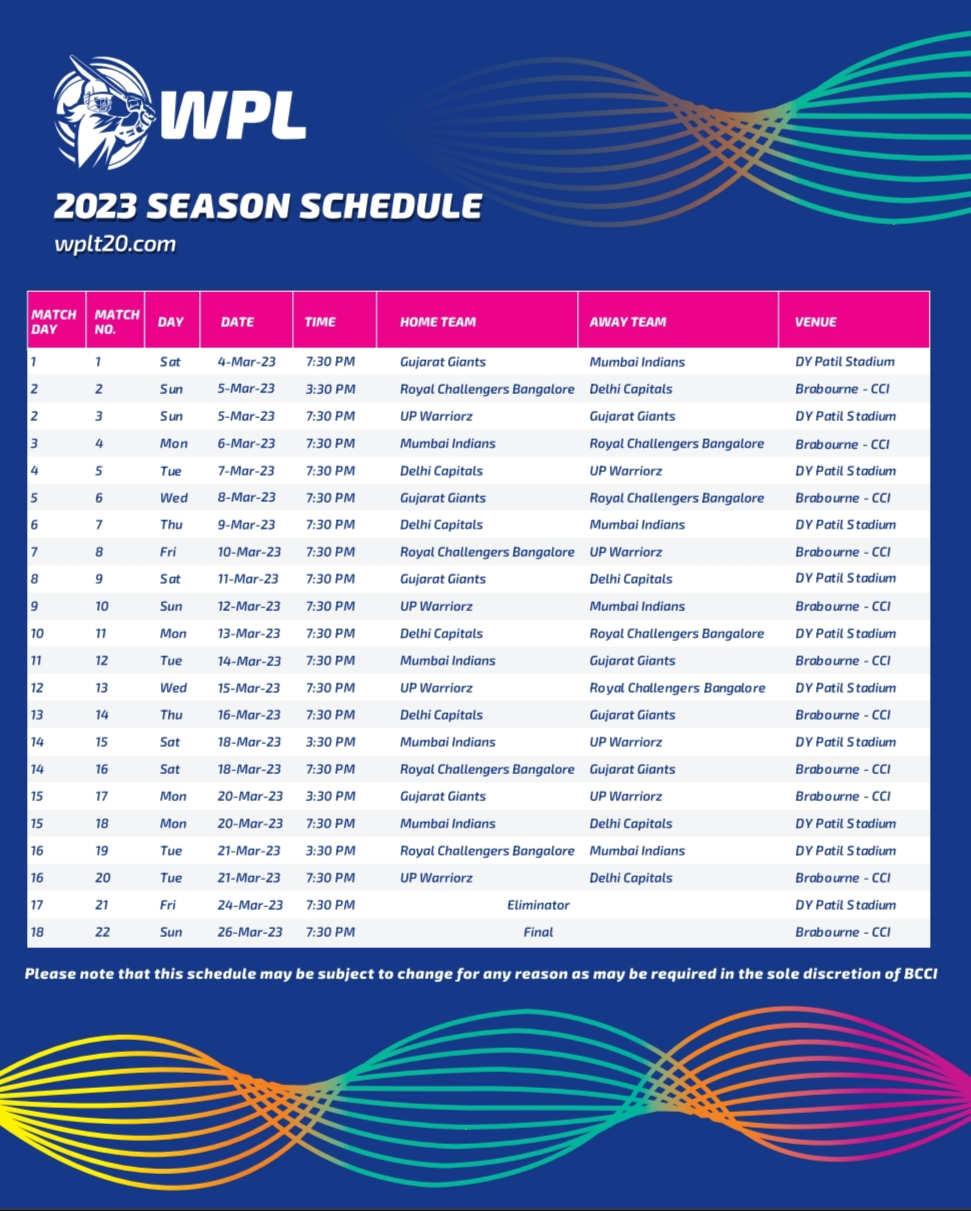 WPL 2023 Schedule